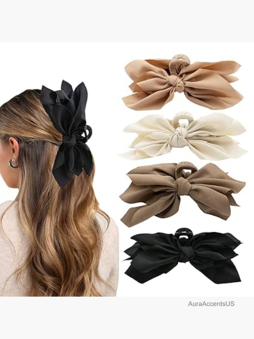 4 Pcs Big Bow Claw Hair Clips for Women - Large Butterfly Styling Clips